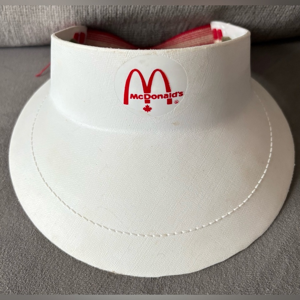 VTG 90's McDonald's Plastic Adjustable Visor Employee White Red Canada Rare